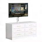 White TV Stand with Mount for 32-80 Inch TVs, 6 Drawer Wood Media Console & Entertainment Center with Height Adjustable Mount, Storage TV Dresser