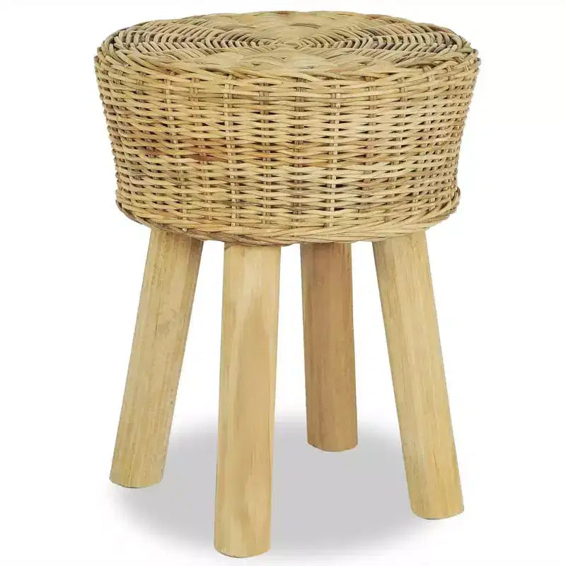 vidaXL Stool Natural Natural Rattan, Solid Teak Standard Durable