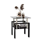 17.72 Black Tempered Glass Coffee Table, Square 2-Tier End Table with Metal Legs for Living Room Bedroom