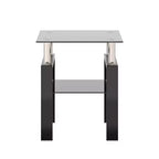 17.72 Black Tempered Glass Coffee Table, Square 2-Tier End Table with Metal Legs for Living Room Bedroom