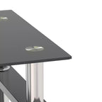 17.72 Black Tempered Glass Coffee Table, Square 2-Tier End Table with Metal Legs for Living Room Bedroom