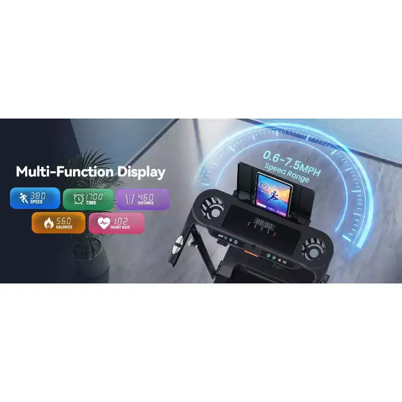 Tapis de Course YOUNGFIT 3,5 CV avec Poste de Travail et Hauteur Réglable, Capacité de 204 kg, Tapis de Marche Pliable Portable à Inclinaison de 15 % avec Barre de Maintien