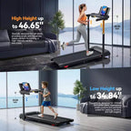 Tapis de Course YOUNGFIT 3,5 CV avec Poste de Travail et Hauteur Réglable, Capacité de 204 kg, Tapis de Marche Pliable Portable à Inclinaison de 15 % avec Barre de Maintien