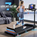 Tapis de Course YOUNGFIT 3,5 CV avec Poste de Travail et Hauteur Réglable, Capacité de 204 kg, Tapis de Marche Pliable Portable à Inclinaison de 15 % avec Barre de Maintien