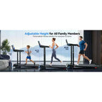 Tapis de Course YOUNGFIT 3,5 CV avec Poste de Travail et Hauteur Réglable, Capacité de 204 kg, Tapis de Marche Pliable Portable à Inclinaison de 15 % avec Barre de Maintien