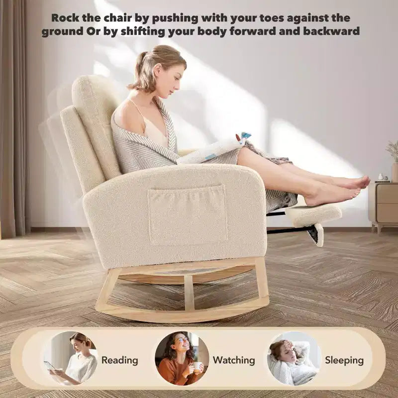 Nursery Rocking Chair with High Backrest & Soft Padded Seat, Cozy Glider Rocker for Baby Room & Breastfeeding Comfort