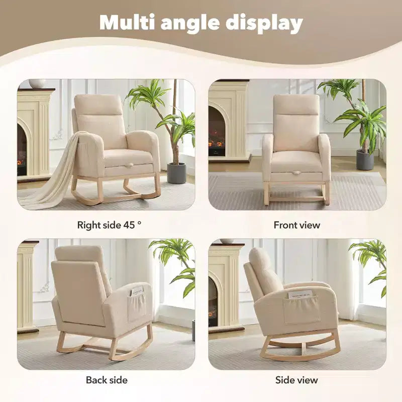 Nursery Rocking Chair with High Backrest & Soft Padded Seat, Cozy Glider Rocker for Baby Room & Breastfeeding Comfort