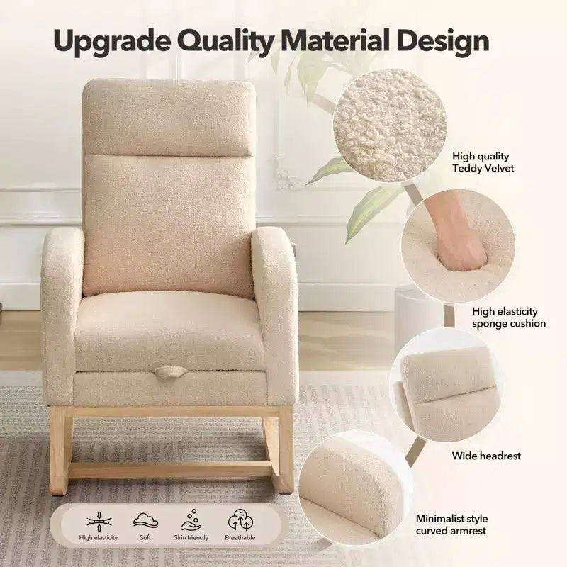 Nursery Rocking Chair with High Backrest & Soft Padded Seat, Cozy Glider Rocker for Baby Room & Breastfeeding Comfort
