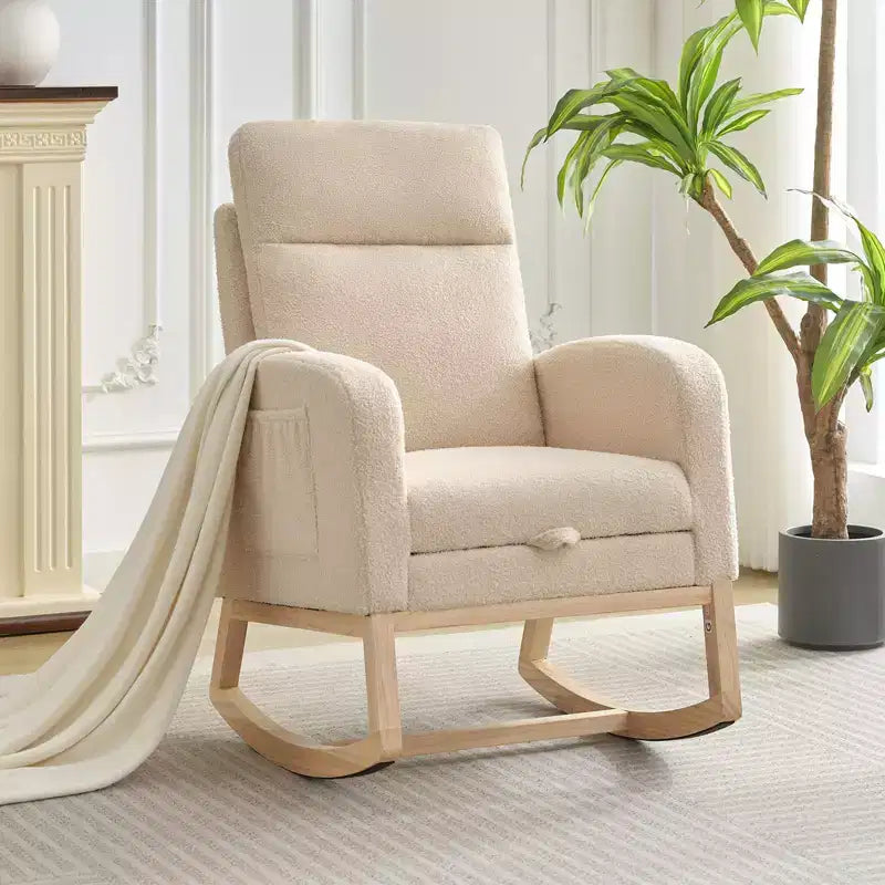 Nursery Rocking Chair with High Backrest & Soft Padded Seat, Cozy Glider Rocker for Baby Room & Breastfeeding Comfort
