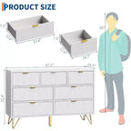 7 Drawer Modern Dresser, 47.2 in Wide Wooden Chest with Gold Metal Legs & Handles, for Bedroom, Entryway, Living Room, Office