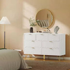 7 Drawer Modern Dresser, 47.2 in Wide Wooden Chest with Gold Metal Legs & Handles, for Bedroom, Entryway, Living Room, Office