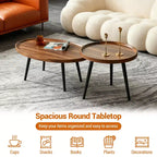 2-Piece Nesting Coffee Table Set, Modern Walnut Side Tables, Space-Saving End Tables for Living Room, Bedroom, Apartment