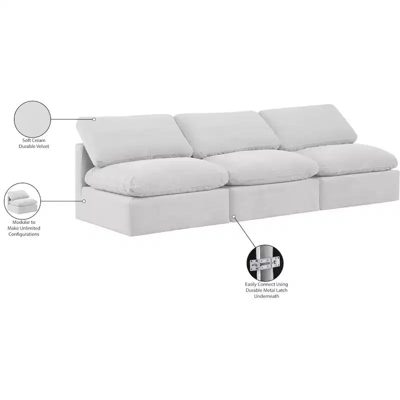 Meridian Furniture Indulge Cream Velvet Modular Sofa