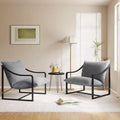Modern Sling Accent Chair Set of 2, Grey Fabric Armchair with Cushioned Seat, Heavy Duty Metal Frame, Lounge Reading Chair for Living Room Bedroom
