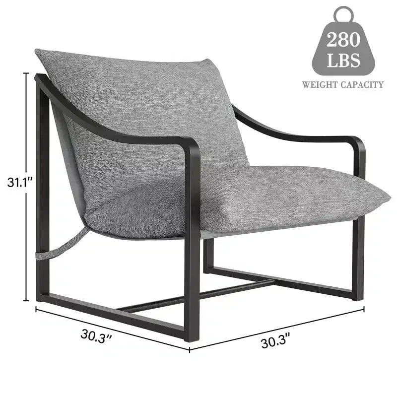 Ensemble de 2 fauteuils d'appoint modernes Sling, fauteuil en tissu gris avec assise rembourrée, cadre en métal robuste, fauteuil de lecture pour salon et chambre à coucher