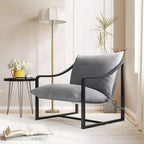 Ensemble de 2 fauteuils d'appoint modernes Sling, fauteuil en tissu gris avec assise rembourrée, cadre en métal robuste, fauteuil de lecture pour salon et chambre à coucher