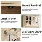 Meuble de cuisine de 72 po avec portes vitrées, tiroir et étagères réglables, Armoire de rangement haute de style rustique avec comptoir ouvert