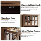 Meuble de cuisine de 72 po avec portes vitrées, tiroir et étagères réglables, Armoire de rangement haute de style rustique avec comptoir ouvert