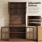 Meuble de cuisine de 72 po avec portes vitrées, tiroir et étagères réglables, Armoire de rangement haute de style rustique avec comptoir ouvert