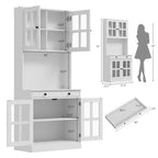 Meuble de cuisine de 72 po avec portes vitrées, tiroir et étagères réglables, Armoire de rangement haute de style rustique avec comptoir ouvert