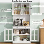 Meuble de cuisine de 72 po avec portes vitrées, tiroir et étagères réglables, Armoire de rangement haute de style rustique avec comptoir ouvert