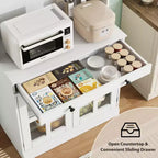 Meuble de cuisine de 72 po avec portes vitrées, tiroir et étagères réglables, Armoire de rangement haute de style rustique avec comptoir ouvert