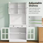 Meuble de cuisine de 72 po avec portes vitrées, tiroir et étagères réglables, Armoire de rangement haute de style rustique avec comptoir ouvert