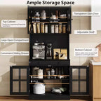 Meuble de cuisine de 72 po avec portes vitrées, tiroir et étagères réglables, Armoire de rangement haute de style rustique avec comptoir ouvert