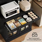 Meuble de cuisine de 72 po avec portes vitrées, tiroir et étagères réglables, Armoire de rangement haute de style rustique avec comptoir ouvert