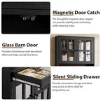 Meuble de cuisine de 72 po avec portes vitrées, tiroir et étagères réglables, Armoire de rangement haute de style rustique avec comptoir ouvert