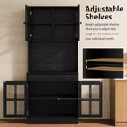 Meuble de cuisine de 72 po avec portes vitrées, tiroir et étagères réglables, Armoire de rangement haute de style rustique avec comptoir ouvert