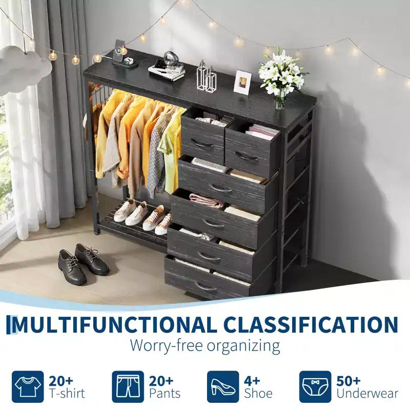 Commode avec tringle à vêtements, tiroirs de rangement pour chambre à coucher, commode en tissu réversible avec tringle à vêtements, pour bureau à domicile