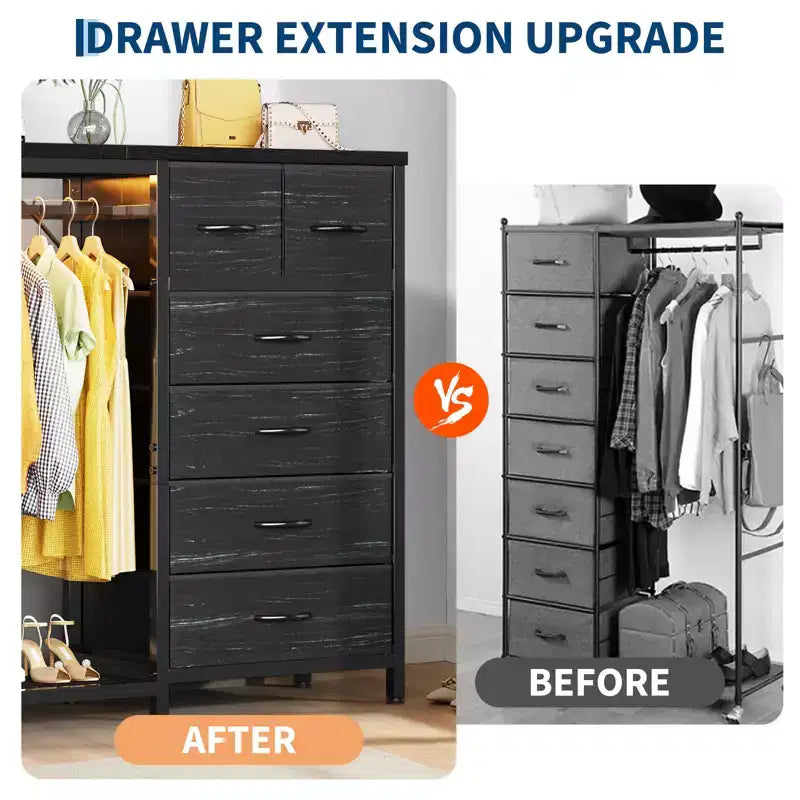 Commode avec tringle à vêtements, tiroirs de rangement pour chambre à coucher, commode en tissu réversible avec tringle à vêtements, pour bureau à domicile