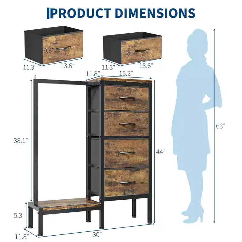 Commode avec tringle à vêtements, tiroirs de rangement pour chambre à coucher, commode en tissu réversible avec tringle à vêtements, pour bureau à domicile
