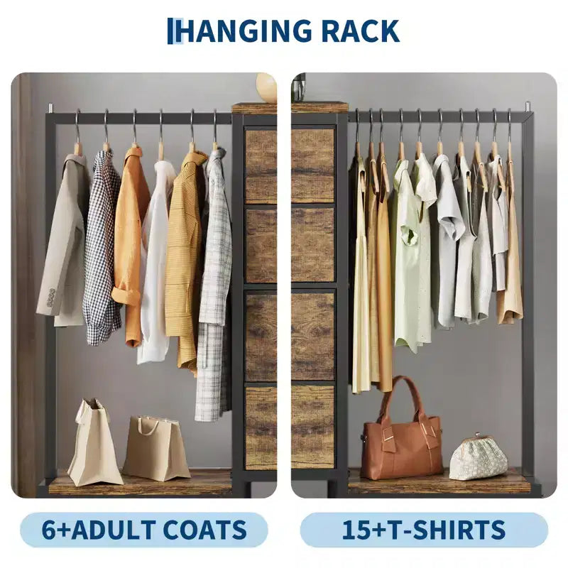 Commode avec tringle à vêtements, tiroirs de rangement pour chambre à coucher, commode en tissu réversible avec tringle à vêtements, pour bureau à domicile