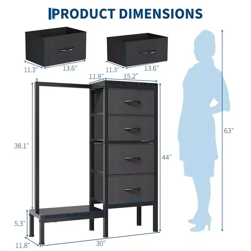Commode avec tringle à vêtements, tiroirs de rangement pour chambre à coucher, commode en tissu réversible avec tringle à vêtements, pour bureau à domicile