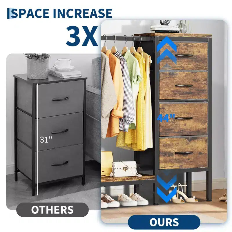 Commode avec tringle à vêtements, tiroirs de rangement pour chambre à coucher, commode en tissu réversible avec tringle à vêtements, pour bureau à domicile