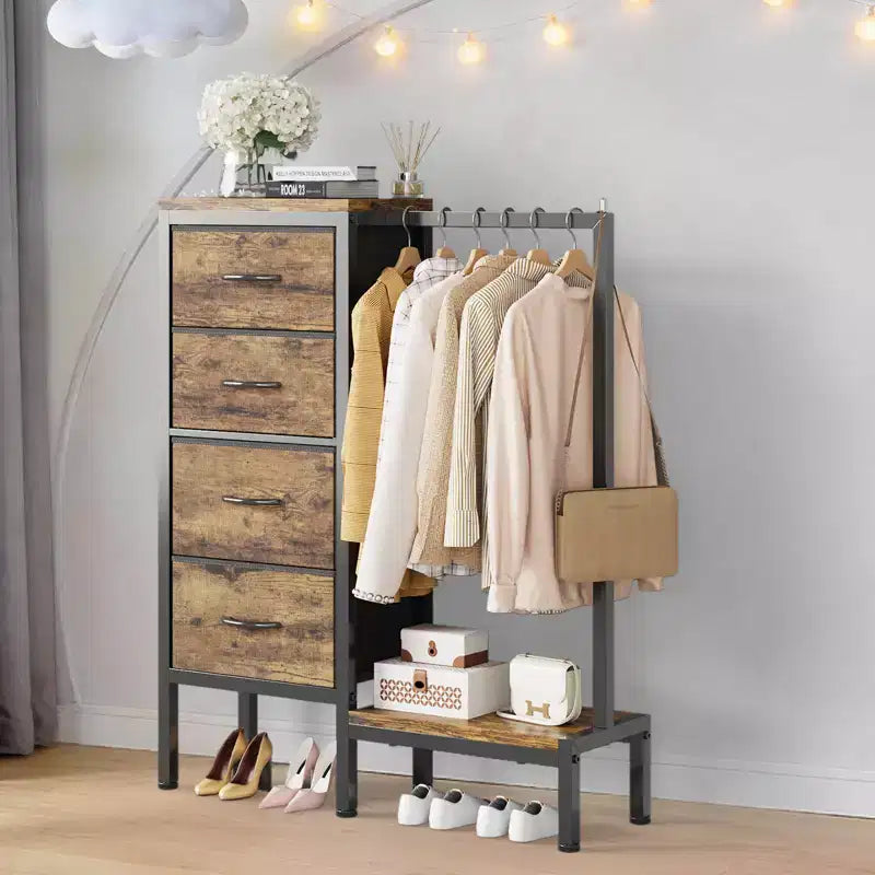 Commode avec tringle à vêtements, tiroirs de rangement pour chambre à coucher, commode en tissu réversible avec tringle à vêtements, pour bureau à domicile