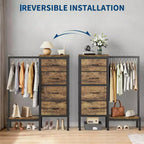 Commode avec tringle à vêtements, tiroirs de rangement pour chambre à coucher, commode en tissu réversible avec tringle à vêtements, pour bureau à domicile