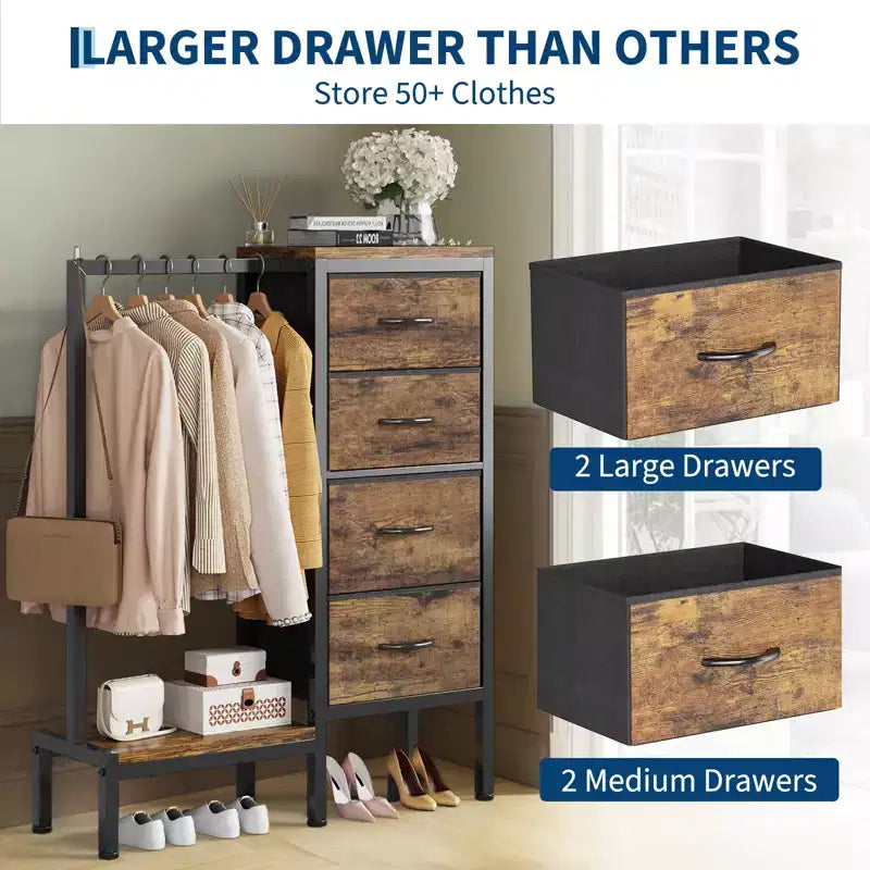 Commode avec tringle à vêtements, tiroirs de rangement pour chambre à coucher, commode en tissu réversible avec tringle à vêtements, pour bureau à domicile