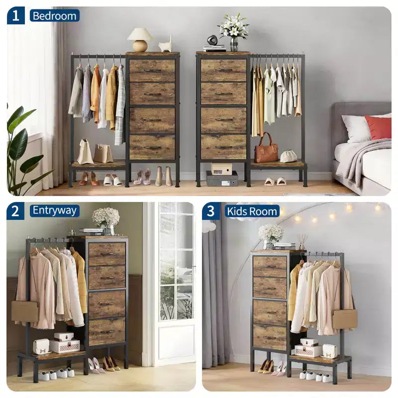Commode avec tringle à vêtements, tiroirs de rangement pour chambre à coucher, commode en tissu réversible avec tringle à vêtements, pour bureau à domicile