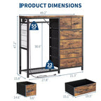 Commode avec tringle à vêtements, tiroirs de rangement pour chambre à coucher, commode en tissu réversible avec tringle à vêtements, pour bureau à domicile