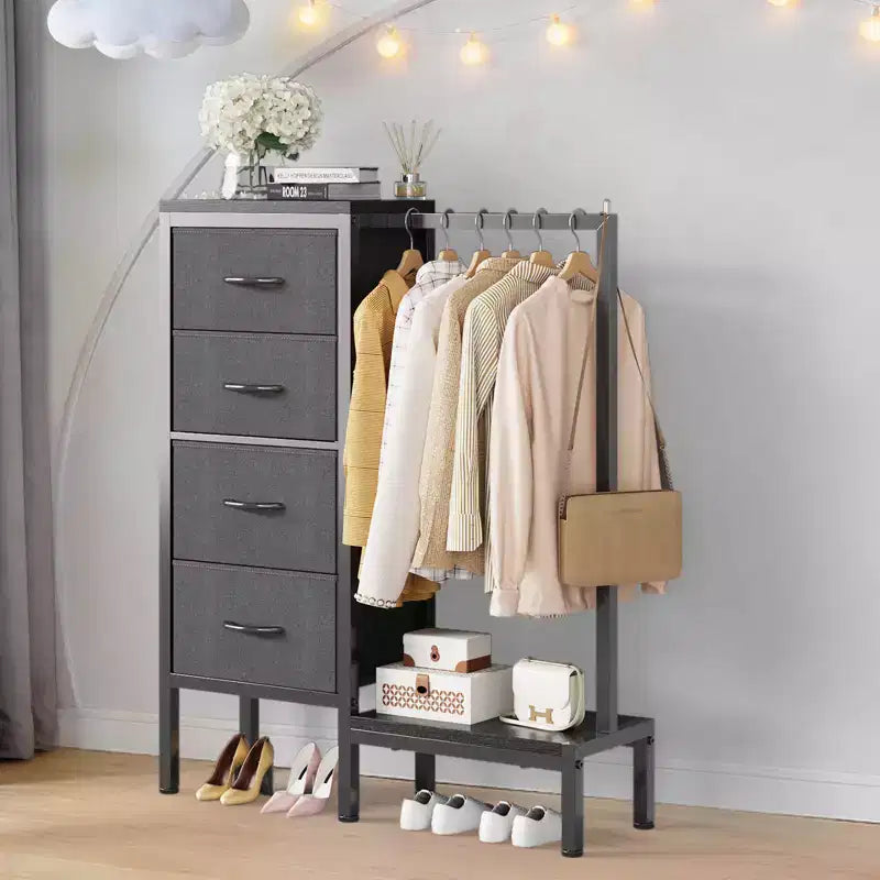 Commode avec tringle à vêtements, tiroirs de rangement pour chambre à coucher, commode en tissu réversible avec tringle à vêtements, pour bureau à domicile