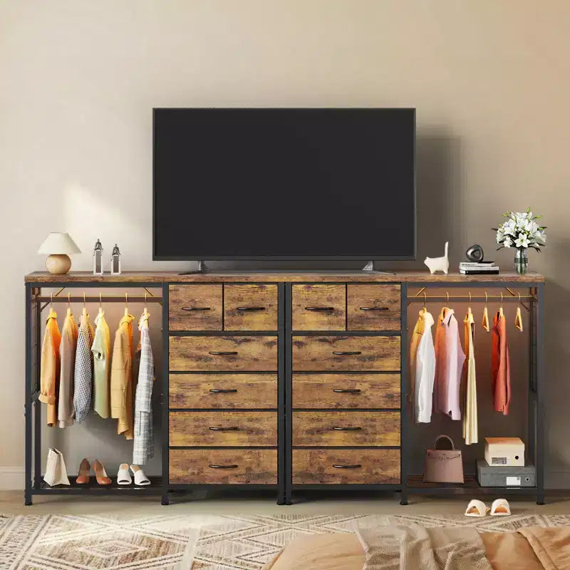 Commode avec tringle à vêtements, tiroirs de rangement pour chambre à coucher, commode en tissu réversible avec tringle à vêtements, pour bureau à domicile