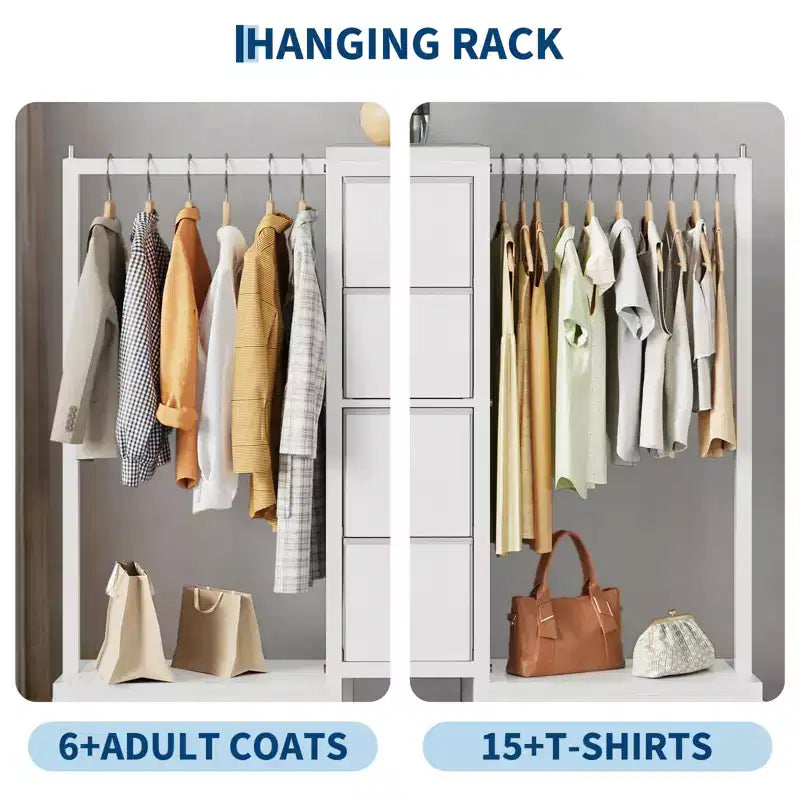 Commode avec tringle à vêtements, tiroirs de rangement pour chambre à coucher, commode en tissu réversible avec tringle à vêtements, pour bureau à domicile