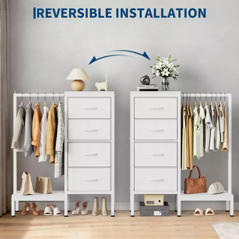 Commode avec tringle à vêtements, tiroirs de rangement pour chambre à coucher, commode en tissu réversible avec tringle à vêtements, pour bureau à domicile