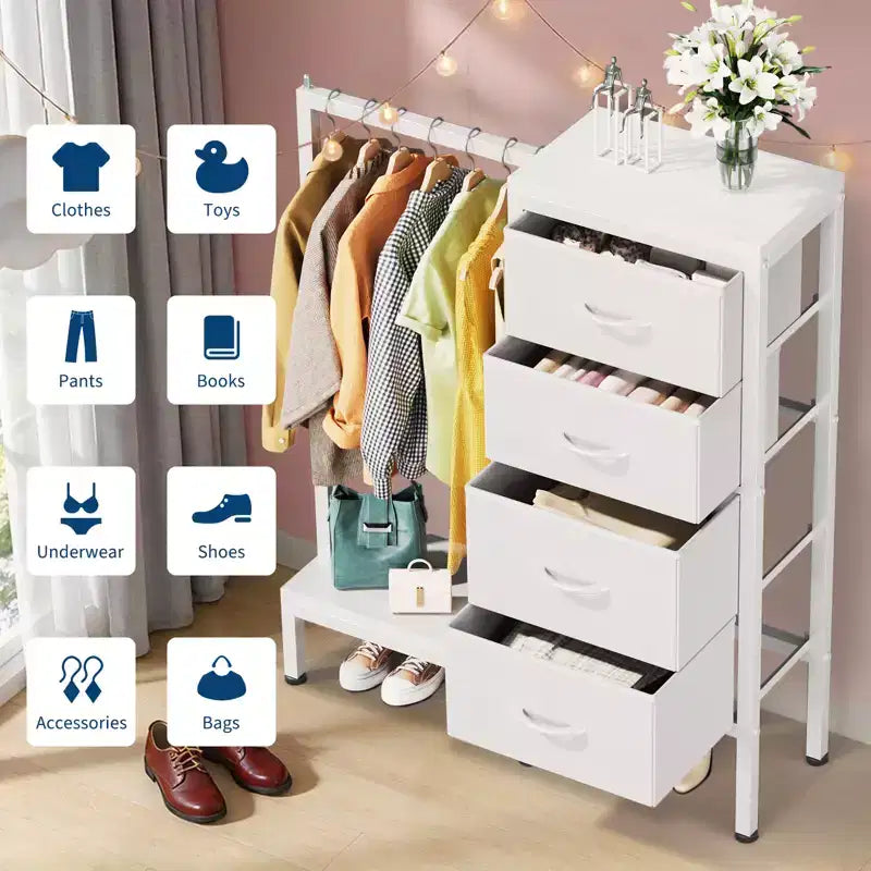 Commode avec tringle à vêtements, tiroirs de rangement pour chambre à coucher, commode en tissu réversible avec tringle à vêtements, pour bureau à domicile