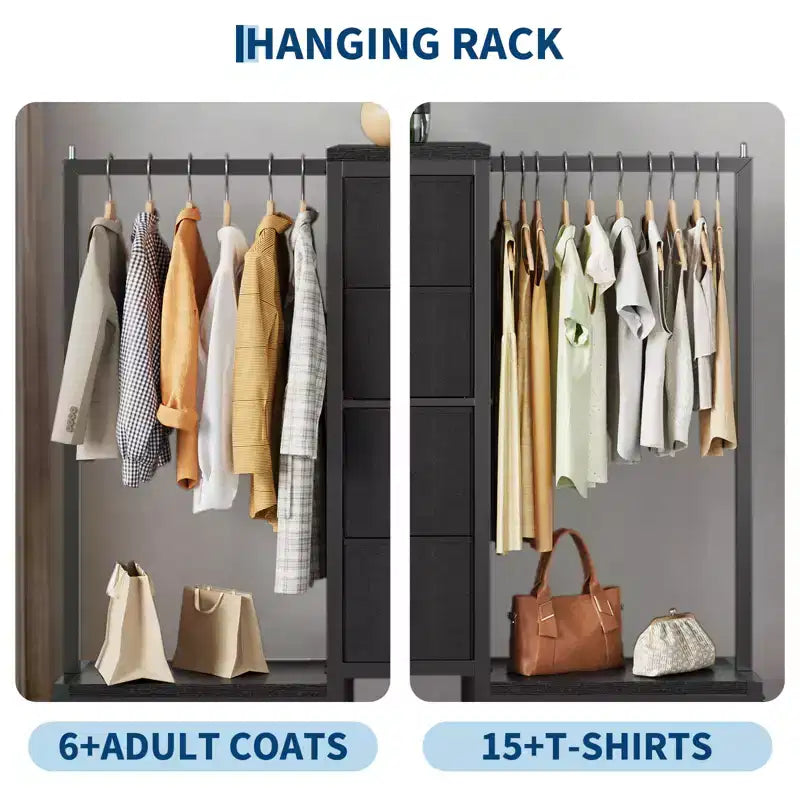 Commode avec tringle à vêtements, tiroirs de rangement pour chambre à coucher, commode en tissu réversible avec tringle à vêtements, pour bureau à domicile