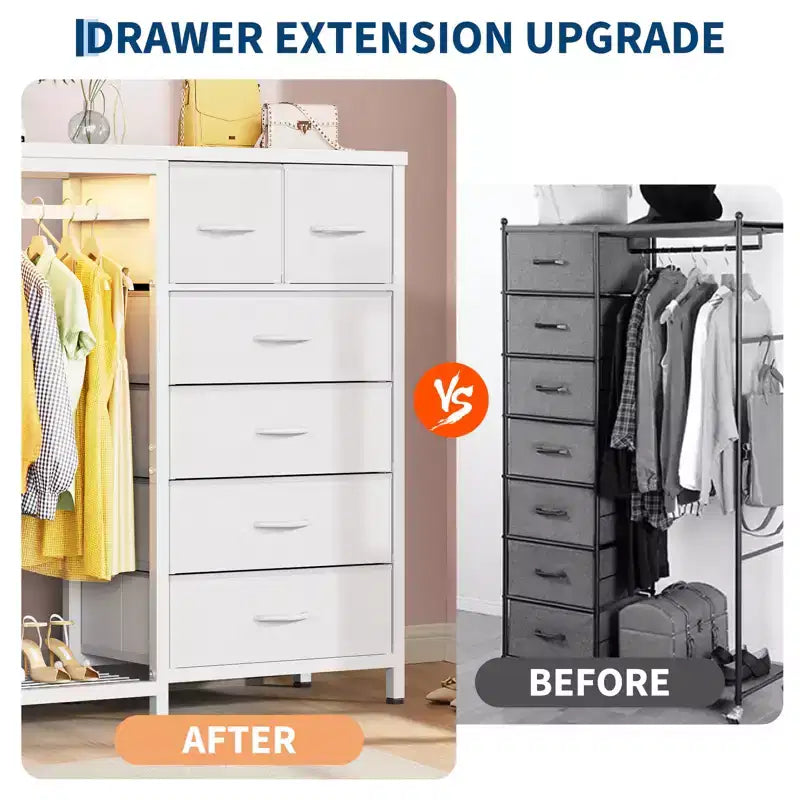 Commode avec tringle à vêtements, tiroirs de rangement pour chambre à coucher, commode en tissu réversible avec tringle à vêtements, pour bureau à domicile