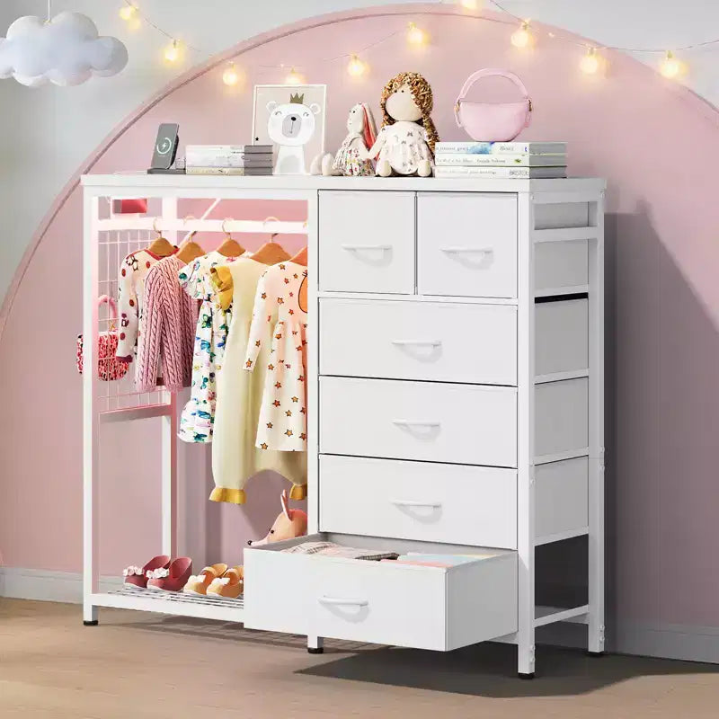 Commode avec tringle à vêtements, tiroirs de rangement pour chambre à coucher, commode en tissu réversible avec tringle à vêtements, pour bureau à domicile